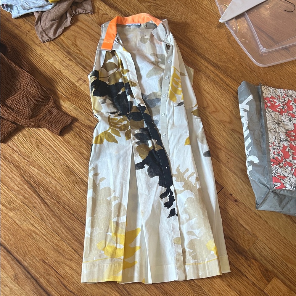T Tahari Floral Midi Dress - Cream, Yellow, Black